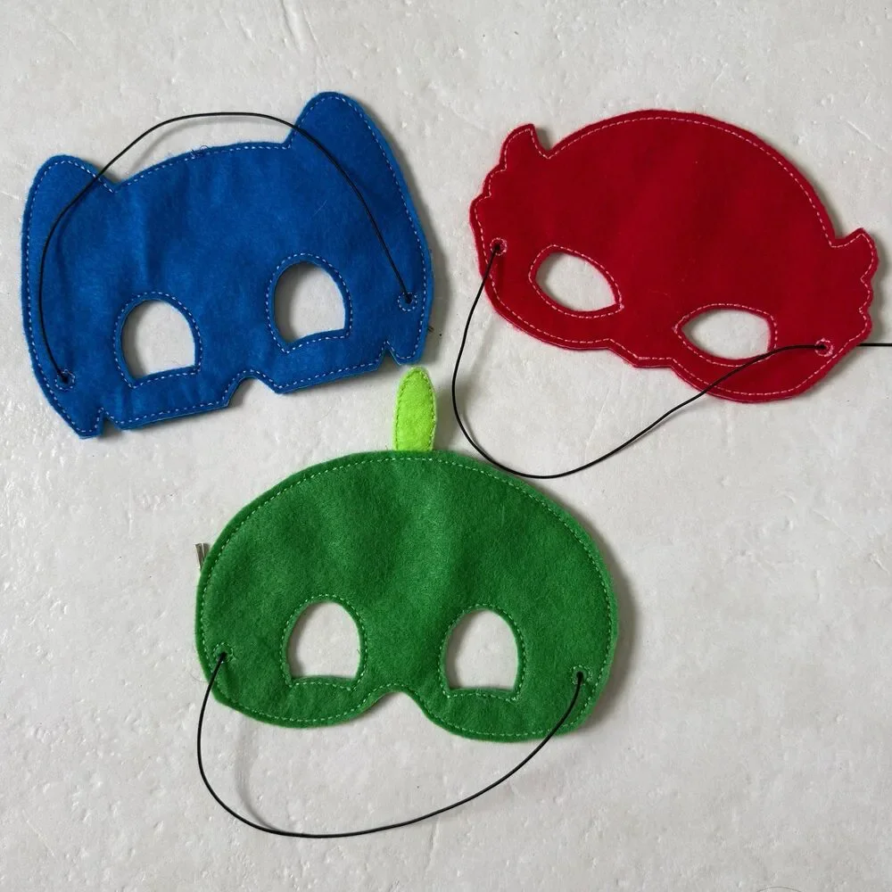 Disney Junior PJ Masks Owlette Catboy Gecko Felt Face Mask Costumes Bundle - Picture 5 of 6